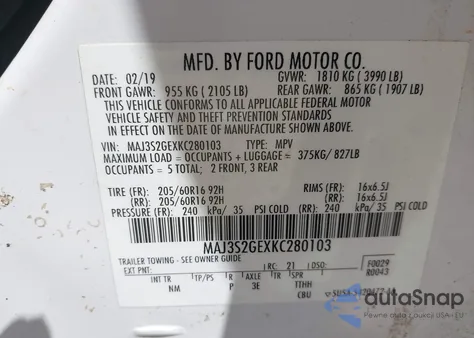 2019 Ford Ecosport Se z USA, uszkodzony, nr VIN MAJ3S2GEXKC280103